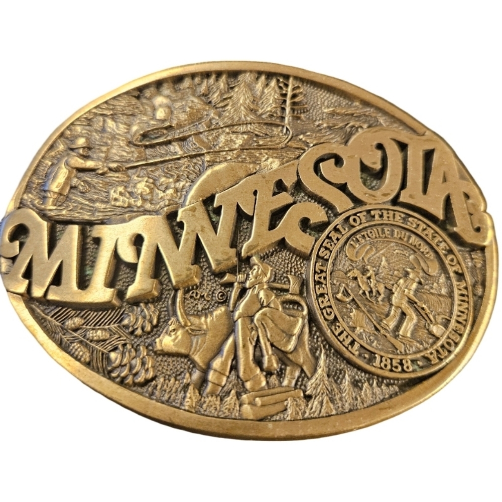 🏍 Brass Minnesota Seal Belt Buckle Award Design Medals First Edition